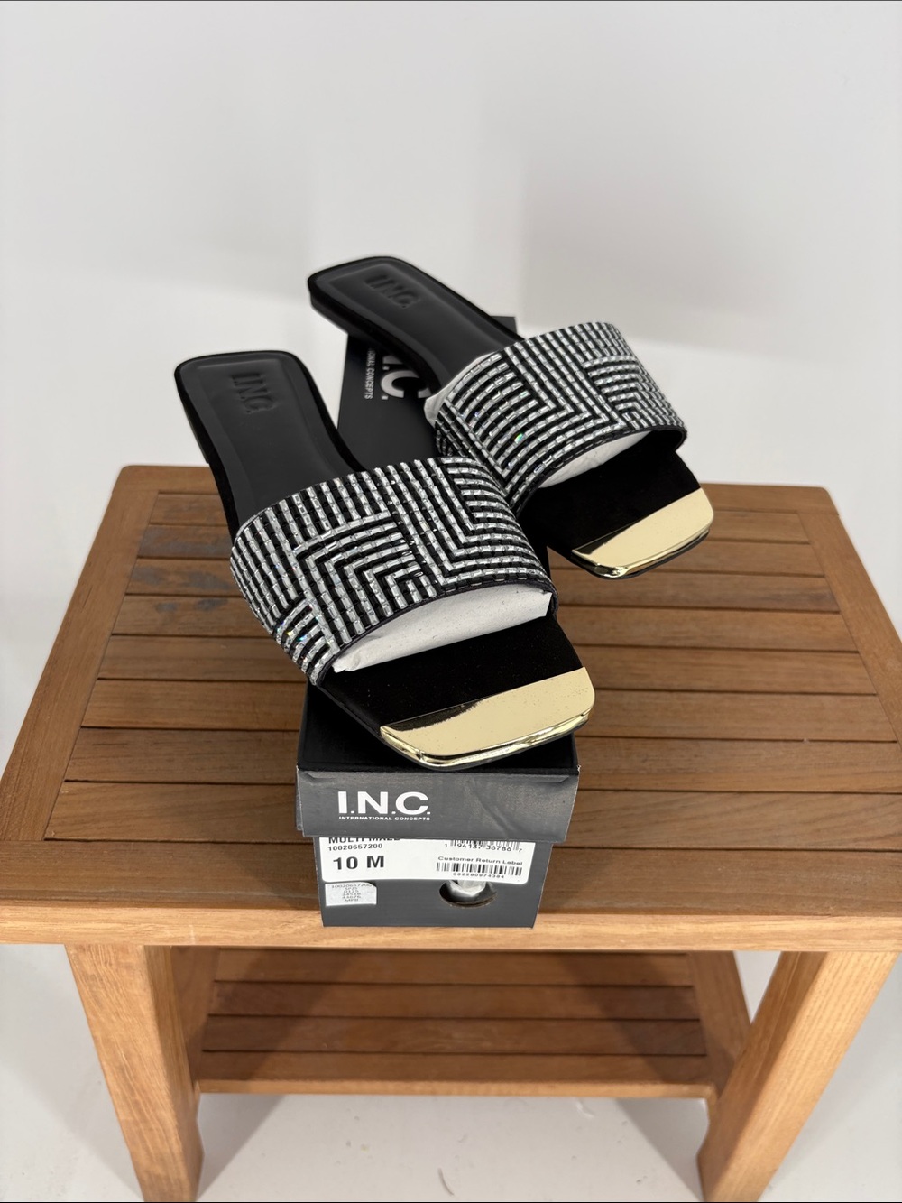 New INC  International Concepts Black & White Patterned Slide Mules SIZE 10 M